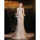 Wenmi Company Annual Meeting Dress Women's Tubeless Evening Dress 2024 New Gold Sequin Host Design Niche Fishtail Dress Dress S