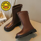 G.DUCKKIDS girls boots children's long boots 2025 new baby mid-tube shoes girls high tube plus velvet soft sole thin velvet leather boots black 26 inner length 16cm