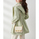 
Shangjing Spring and Autumn Trench Coat for Women Mid-Length Small Hat Waist Hooded Contrast Color Versatile Commuter Jacket Green M