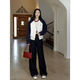 Guo Jiujius retro kontrastierender gestickter Ragdoll -Himmel -Baumwolljacke Wolljacke Scimitar Jeans G924T17152 Set (Marine Blue Cobbler + Jeans) l All Size