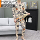 Modal Winter German Velvet Thermal Underwear Men's Suit Plus Velvet Thickened Autumn Clothes and Autumn Pants Trendy Brand Printed Slim Bottoming Shirt Khaki L (85-109Jin Jin is equal to 0.5kg)