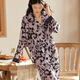 Yamulan Spring and Automne Pyjamas Women's Ice's Silk Silk à manches longues en deux pièces à la mode et à imprimé décontracté.