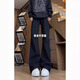 POUM scimitar slim jeans men's summer retro dark blue straight tall American pants make them look slim and narrow legs DF-701 black M