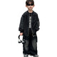 G.DUCKKIDS男童春秋款工装外套2025新款儿童痞帅运动连帽衫男孩时髦春季穿搭 HY2575款牛仔毛边拼接外套黑色 120 尺码5~6岁 【110-120cm】