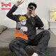 Cat Man (MiiOW) Pure Cotton Men's Pajamas Spring and Autumn Teenagers Cartoon Student Cardigan Large Size Men's Long Sleeve Trousers Home Clothing 9901 (Long Sleeve Cardigan) L