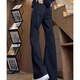 POUM scimitar slim jeans men's summer retro dark blue straight tall American pants make them look slim and narrow legs DF-701 black M