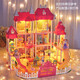 Yunya Kinderspielzeug Mädchen spielen Haus Haus Set Princess Castle Doll Haus Puppe Haus kleines Mädchen Geburtstag Geschenk Super großes dreistöckige Villa-4-Babys + LED Lights