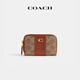 COACH official flagship women's classic logo basic small wraparound zipper card holder portable B4/brown caramel color