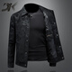 DK High-End-Nachahmung von Herren-Leder-Leder-Jacke Lapel Jacke für Herren Frühlings- und Herbst-Trend Solid Color Slim Jacke hübsche lässige Casual Jacke Schwarz M.