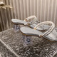 High-heeled rhinestone sandals for women in summer wear transparent one-length striped crystal heels two-size sandals silver (Rongda/KO1) 37