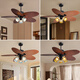 Weather vane medieval style retro restaurant fan light imitation vine leaves pastoral country style frequency conversion large wind power silent ceiling fan light 52-736A dark leaf 3 light-yellow and green Tiffany