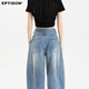 El estilo de la ropa es el lavado natural de jeans de cintura alta para mujeres 2025 Summer retro suelto delgada cimitarra de caída pantalones de pierna ancha para mujeres