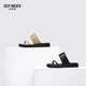 Respiración profunda respiración profunda zapatos para mujeres de la piel cuadrada espuma de piel de oveja sandalias de zapatillas planas abiertas ax14099 caki 35