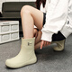 Bainike rain shoes for women, fashionable outside wear internet celebrity mid-tube rain boots, anti-slip water shoes for kitchen work, step on water rubber shoes plus cotton to keep warm, off-white 38