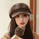Jimmy Leaf Hat Women's Autumn and Winter New Style Elegant Thickened Woolen Octagonal Hat Korean Style Light Luxury Simple Beret Black