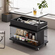 Jiai Mobile Folding Tea Table Cart Household Balcony Tea Car Side Cabinet Multi-function Lifting Sofa Side Table 2025 New Model Accompanying/Retro Black [Can lift and fold]