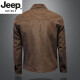 JEEP SPIRIT欧洲站麂皮绒新款外套男春秋季高品质时尚韩版修身皮衣休闲夹克潮 卡其色 XL