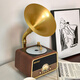 Dufanshi all-in-one CD record player, retro CD player, Bluetooth speaker, wireless speaker, vinyl gramophone shape, mini multi-functional USB Bluetooth speaker, Los Bella (Bluetooth + CD model), dark walnut + charging and plugging + music USB disk