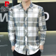 皮尔卡丹（pierre cardin）春秋新款冰丝长袖衬衫男格子休闲衬衣上衣服薄款防晒外套潮流 灰色 【长*袖】719 M 90-104斤
