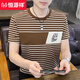 T-shirt rayé Hengyuanxiang Hrented 2025 HEURS SUMPRES SUMBRES pour les jeunes T-shirt Round Coton Ice Silk Cotton Half-Maeved T9898 Black L (105-120Jin [Jin est égal à 0,5 kg]))