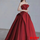 Mei Anjia burgundy bridal toast dress new ladylike temperament tube top wedding dress slim home engagement evening dress for women burgundy L 170