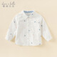 DAVE&BELLA children's shirts, boys' long-sleeved shirts, casual male baby clothes, children's tops, spring new toddler children's clothes, white background printing, in stock 110 cm (recommended height 100-110cm)