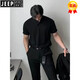 JEEP SPIRIT brand pure black right shoulder short-sleeved Polo shirt men's summer Henry collar T-shirt heavy stiff American slim short-sleeved black L (suitable for 120-135Jin Jin equals 0.5kg)