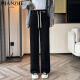 Velvet de algodón Velvet Pantalvet de cordero engrosamiento en el terciopelo Pantalones de caída ancha para mujeres en otoño e invierno Pantalones casuales de patas rectas altas de la cintura recta para mujeres Pantalones de algodón 9767 gris-azul [Alta calidad sin terciopelo 19.5] 3xl 146-156Jin [Jin equivale a 0.5 kg]
