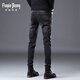 
FANPINDANNI jeans men's spring and summer black slim feet high-end casual straight trousers high-end pants men's clothing QQN-1048-Black 30