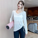 LULUUVTTOH Sports Yoga Top Women's Loose Slimming Pilates Cover-up V-neck Yoga Wear Thin Running Fitness Wear Long Sleeve White L