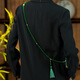 CLCEY new Chinese style necklace green beaded tassel sweater chain high-end long crossbody chain literary retro accessories round button long tassel necklace can be crossbody (Ma 1391