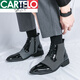 CARTELO leather shoes men's formal wear fashion business casual Martin boots trend British and Korean version pointy toe wedding groom leather shoes trend X.9712 black (inner height increase) 39