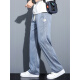 Lomon summer thin ice silk casual pants for men loose straight-leg tensile denim wide-leg pants for men trendy brand trousers for men 1048 gray + 1048 black M