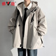 Yalu Jacket Outdoor Men's Jacket Hooded Waterproof Windproof Loose Jacket Men's Youth Mountaineering Jacket All-Match Top Khaki M (Recommended 115-130 Jin Jin equals 0.5 kg)