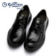 Goldlion Men's Shoes 2025 Spring New Men's Formal Leather Shoes Round Toe Knob Buckle Hand Scratch Pattern Thick Sole Business Casual Shoes Black 42