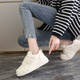 Hongxing Pink Women's Shoes Real Leather White Shoes 2025 Winter Versatile Sneakers New Women's Casual Sports Shoes DF-5 Beige Leather Style 37