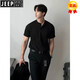 JEEP SPIRIT brand pure black right shoulder short-sleeved Polo shirt men's summer Henry collar T-shirt heavy stiff American slim short-sleeved black L (suitable for 120-135Jin Jin equals 0.5kg)