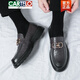 Cartelo Genuine Leather Loafers Mayers Men's Tendencia perezosa Zapatos para hombres British Cuero informal Versión coreana de zapatos de frijoles Men 3518 Negro (la altura interna aumenta 6 cm) T.S.L 42