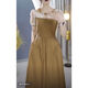 AC-Aichen Stylish modisches französisches Kleid für Frauen 2025 Sommer neuer koreanischer Stil schlanker Pendler mit mittlerer Länge 13588-Khaki M [Vorgeschlagen 80-95jin [Jin ist 0,5 kg]]