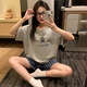 Xiangyaxin Pyjamas für Frauen im Sommer Pure Cotton Shorts 2025 neuer Stil für Outdoor Wear Student Lässiger Internet -Promi -Style -Kleidungsanzug 719 Plaid Katze L.