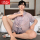 Langsha pajamas men's summer ice silk short sleeve shorts suit simulated silk sense summer large size student home clothing 6630 L