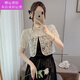 Mengmeng Qixiao coat, sand coat, thin ray lace shawl, women's summer hollow short-sleeved sun-resistant cardigan, small 3890 apricot color L