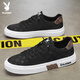 Playboy (PLAYBOY) men's shoes 2025 summer canvas shoes men's breathable board shoes ice silk casual sneakers black 41