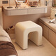 Shuhao Makeup Stool Cream Style Dressing Stool Girls' Bedroom Upholstered Stool Master Bedroom Cloakroom Manicure Stool Sofa Low Stool White Three-Proof PU Leather Solid Wood Frame