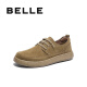 Belle retro workwear shoes men's 25 spring cowhide soft sole casual leather shoes A1857AM5 khaki 42