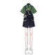 Light Irene Largesize Frauensommeranzug für Frauen 2025 Neues Kurzärärmel-Top für Frauen schlanker lässiger Denim Overalls Zwei 6172 Green Top + Overalls Zwei-Tiefe-Set M Empfohlen 80-100jin [Jin entspricht 0,5 kg]