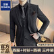 ROMON Groom's Suit Men's Business Professional Formal Wedding Dress Casual British Style Slim Suit Men's Three-piece Suit Black Suit + Trousers + Vest (Suitable for 125-135 Jin Jin equals 0.5 kg) XL