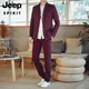 JEEP SPIRIT Zhongshan suit men young Chinese stand-up collar suit men Tang suit casual jacket men spring and autumn wedding dress 107 off-white top + shirt + pants 2XL