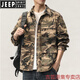 JEEP SPIRIT春秋美式迷彩长袖工装衬衫男宽松潮牌大码休闲外套潮夏季上衣 灰色A828 L