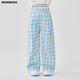 
moonkids girls wide-leg pants 2025 spring new children's loose versatile plaid straight-leg pants large children's casual pants spring suit 15266 blue 110 cm